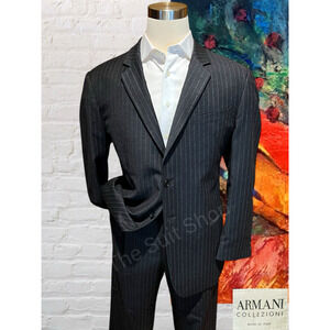 Armani Collezioni Mens 44L 35x30 Gray Stripe Wool Cashmere Flannel Finish Suit